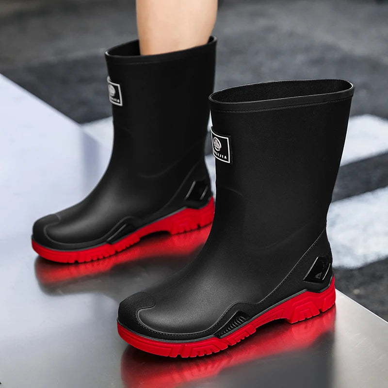 Rain Boots for Men, Non-Slip, Waterproof, High-Top Fishing Boots, Popular Work Safety Shoes, Rain Boots