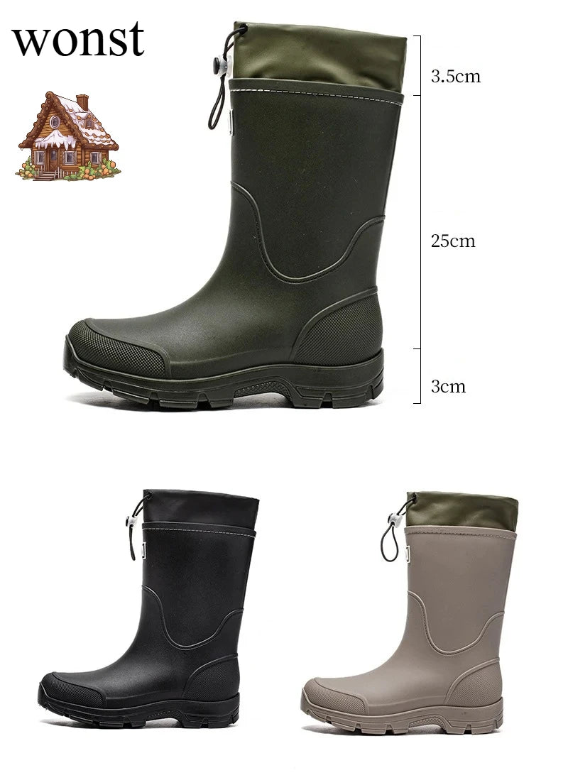 Rain Boots for Men Gum Fishing Non-slip Man Shoes Cheap Middle Tube Water Shoes Outdoor Wear-resistant Garden Outdoor Work Shoes