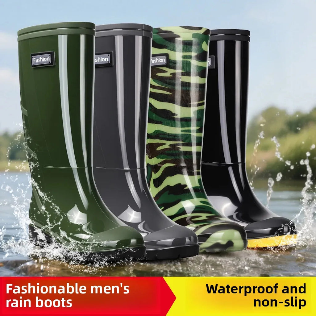 Men's High-Tube Safety Boots Grey Waterproof Green Rubber Shoes Construction Site Protection Camouflage Camping Water Shoes