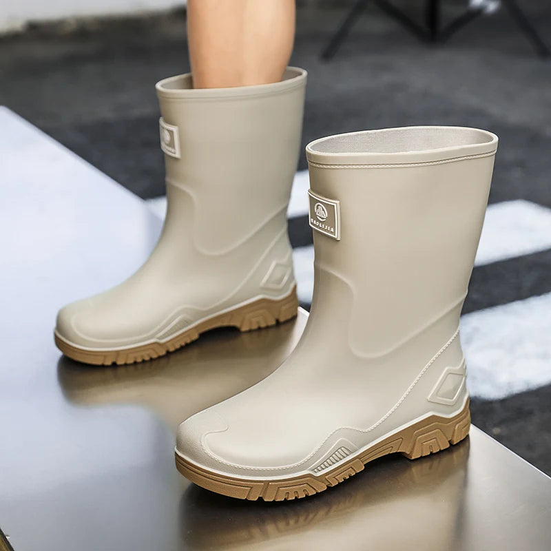 Rain Boots for Men, Non-Slip, Waterproof, High-Top Fishing Boots, Popular Work Safety Shoes, Rain Boots