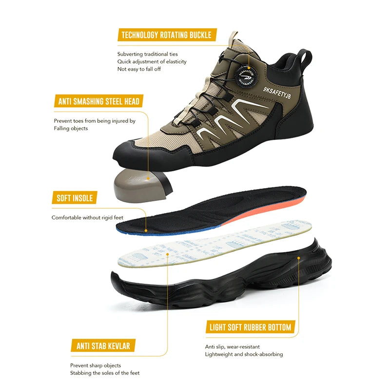 Size 47 48 Lightweight Work Safety Shoes Men Steel Toe Outdoor Shoes Puncture Proof Anti-smash Sneakers Protective Safety Boots