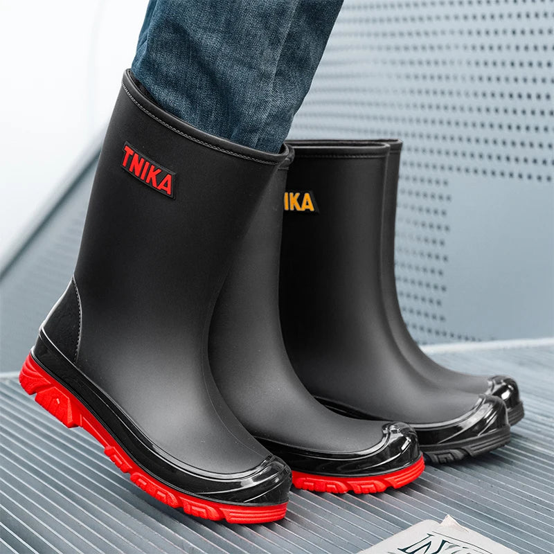Men's rain boots and rain boots with fleece, warm, casual, fashionable, waterproof, outdoor water shoes and work shoes