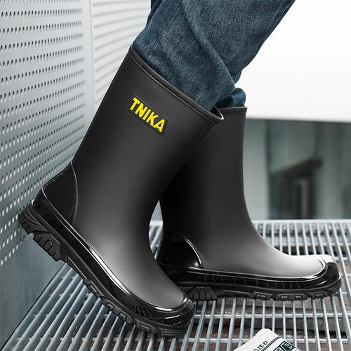 Men's rain boots and rain boots with fleece, warm, casual, fashionable, waterproof, outdoor water shoes and work shoes
