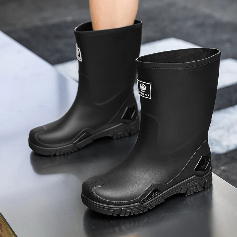 Rain Boots for Men, Non-Slip, Waterproof, High-Top Fishing Boots, Popular Work Safety Shoes, Rain Boots