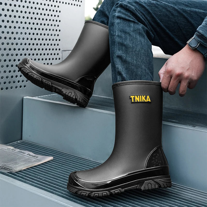 Men's rain boots and rain boots with fleece, warm, casual, fashionable, waterproof, outdoor water shoes and work shoes