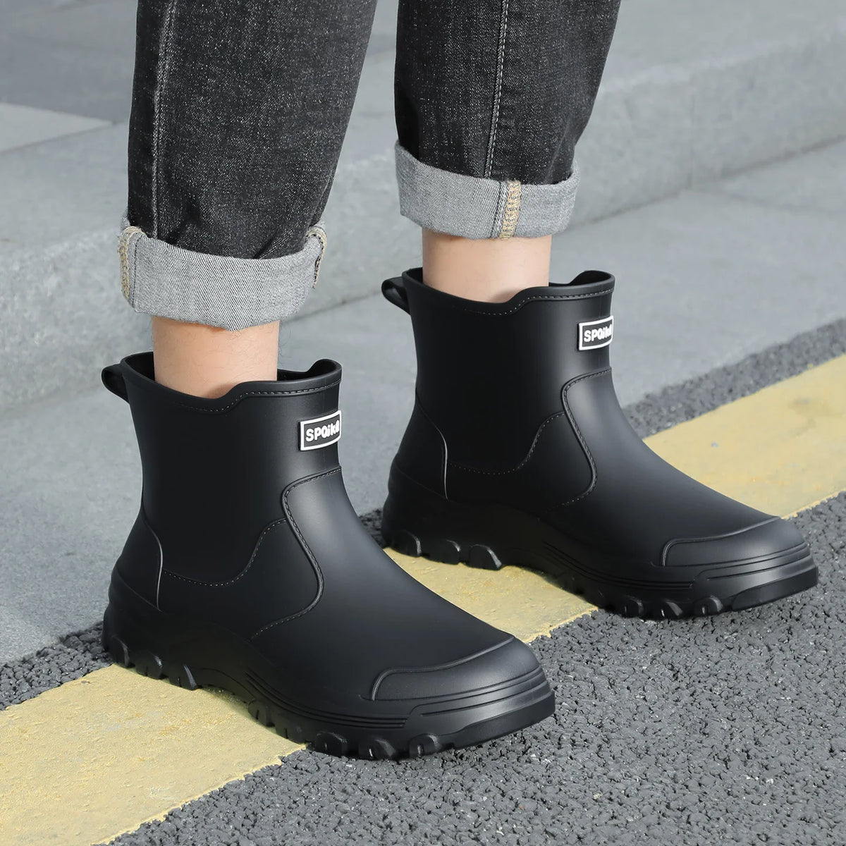 New anti slip and waterproof rain shoes for men, fashionable short tube autumn and winter cotton rain boots, work boots, rubber